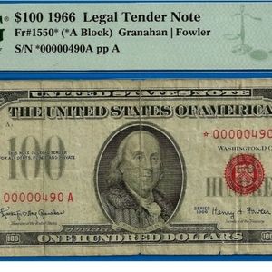 FR-1550* - 1966 $100 US Note (( 00000490 STAR )) PMG VF 20 - Birthday Note-